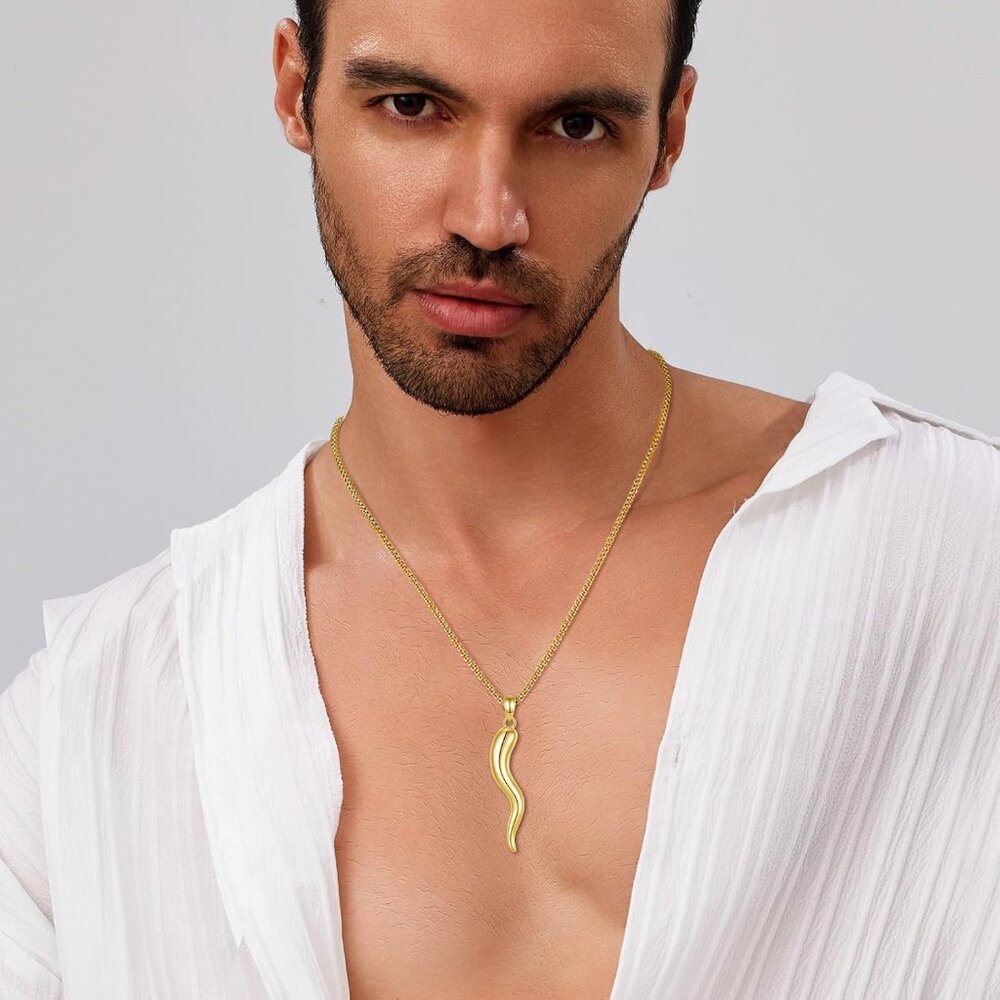 S925 Sterling Silver Italian Horn Necklace For Women Men, Gold Cornicello Neckla View 6